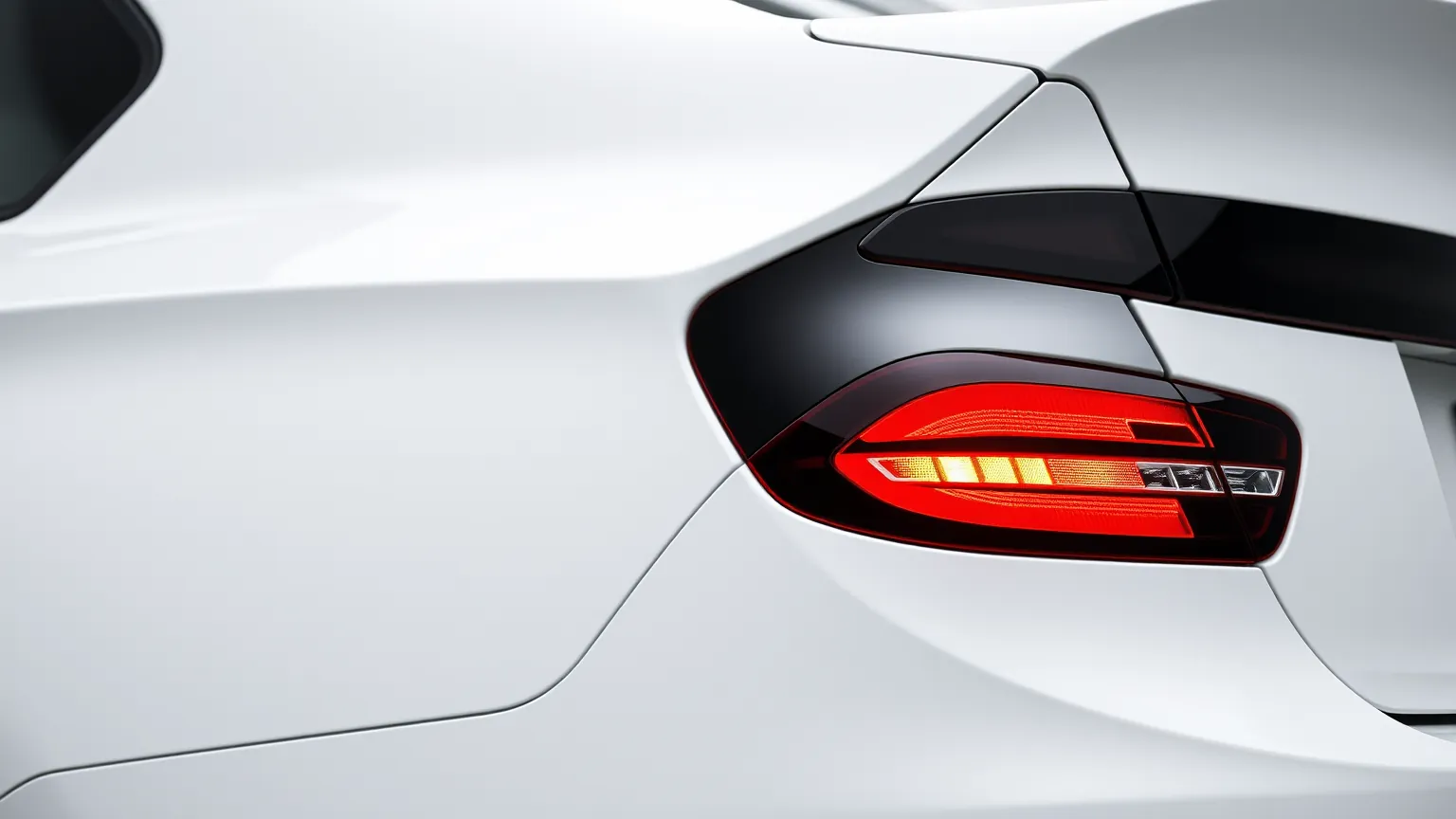 Smoked taillight glowing red on a white car